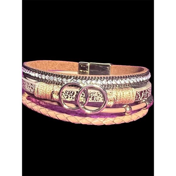 Jewelry - Boho Multicolor Leather Wrap Bracelet with Magnetic Clasp & Beads